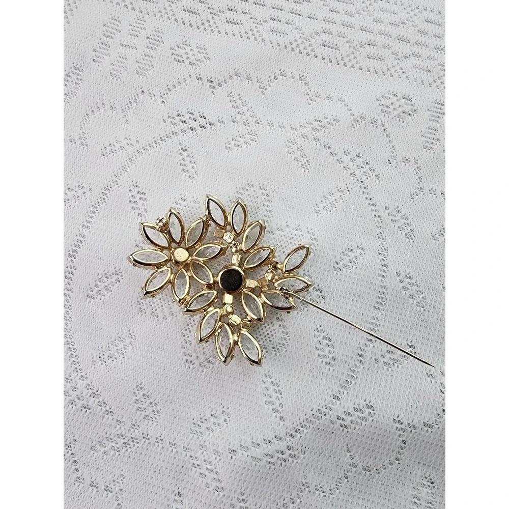 Vintage Mid Century Brooch Pin Floral Spray Rhinestone Sparkly Glam Statement